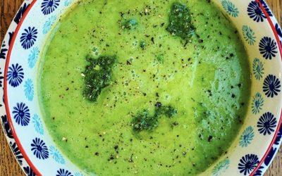 Supergreen Soup with Green Walnut Pesto