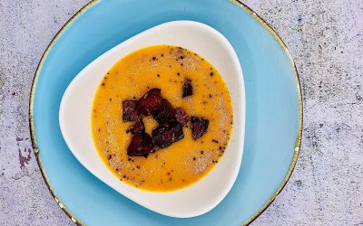 Butternut Soup with Beetroot and Cumin Croutons